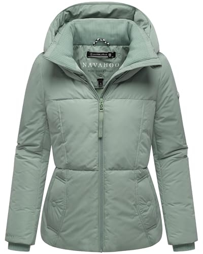 Navahoo Damen Winterjacke warme Steppjacke mit großer Kapuze Flüsterfee 14 Smokey Mint Gr. M