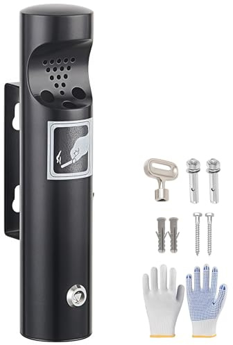 Aschenbecher Wandmontage Edelstahl, Wandaschenbecher für Draußen, Standaschenbecher mit Schloss für Terrasse Pub Bar Büro Hotel Restaurant (Schwarz)