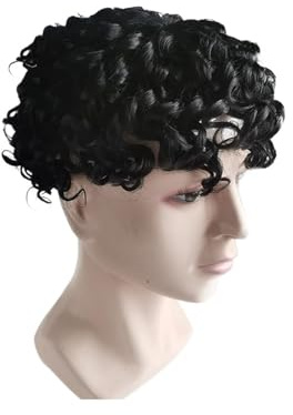 Uso Masculino Unidades rizadas animosas del Sistema Cabello Humano tupé de la prótesis Masculina rizada 6 Pulgadas Cabeza de Peluca