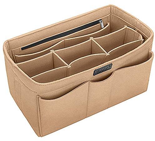 Ropch Felt Insert Bag Organizer Bag in Bag, Women Tote Purse Organizer Bag Organiser Insert Handbag, Beige/L