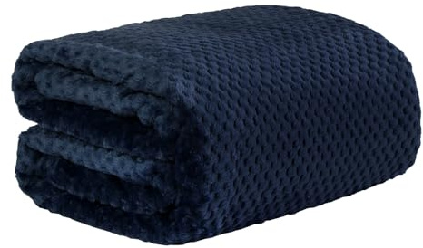 Dreamscene Fleece Blanket Large Sofa Throw, Soft Cosy Warm Honeycomb Waffle King Size Blanket Fluffy Throws for Sofas Bed Settee Faux Fur Throw, Navy Blue - 200 x 240cm