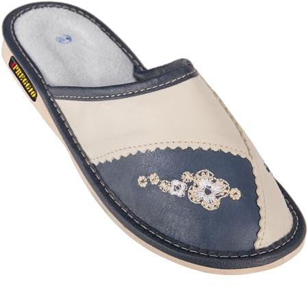 APREGGIO Pantoufles Femme Cuir – Chaussons Pratiques et Confortables – Fait Main – 36–41 EU