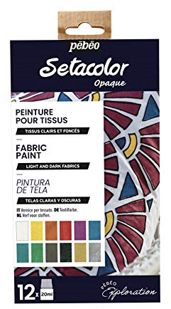 Pébéo 757481 Setacolor Textilfarben Starter Set Deckend-Glänzend Schimmernde Stofffarben-12 x Flaschen in Brillanten Moiré-Farbtönen, Sortiment, 20 ml (12er Pack), 240 Milliliter