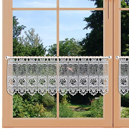 artex deko Landhaus-Gardine Sandra Hochwertige Stickerei-Scheibengardine aus klassischer Plauener Spitze 3 Höhen