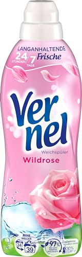 Vernel Wildrose Weichspüler (34 Waschladungen), Wäscheduft für 24 Stunden & 7 Tage langanhaltende Frische mit einzigartiger Duft-Technologie, recycelbare Flasche