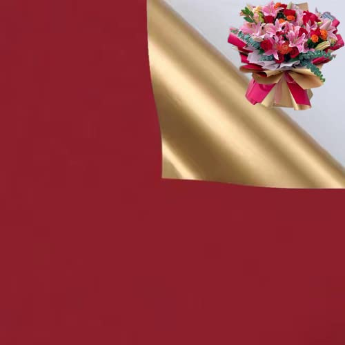 20 fogli a due colori doppia faccia Fiore Wrapping Paper, forniture per bouquet da fioristi,DIY Crafts, Impermeabile Floral Wrapping Paper 58 x 58cm(Vino rosso)
