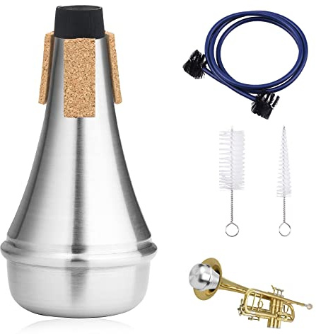 JNZLT Silenciador de Trompeta Portátil de Aluminio - Accesorios para Instrumentos Musicales Con 3 Cepillos de Limpieza - Para Todas las Trompetas (Plata)