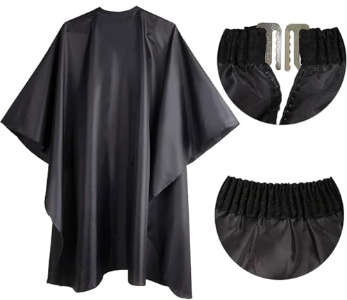 FCSNJH Haarschnitt Friseurumhänge, 160 * 140cm Schwarze Friseurumhang, Friseur Umhang, Friseur Schürze, Friseur Zubehör, Friseurumhang Erwachsene, Friseur Set, Haarschneideumhang, Rasierschürze