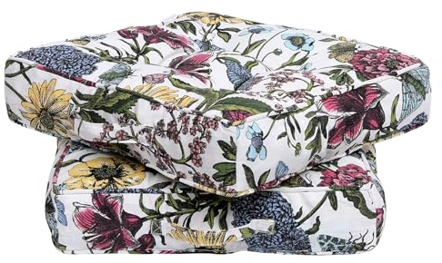 RACE LEAF Armchair Booster Cushion Large Firm 45 x 45 x 10cm Square Seat Pad, Garden Chair Pad, CushionNon-slip particles added to the bottom 2Pcs - White Printed For The Elderly