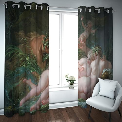 François Boucher Stil Verdunkelungsvorhang Pfanne und Syrinx Bedruckte Malerei Zimmer Verdunkelnder Thermovorhang für Kinderzimmer Schlafzimmer Schlafsaal 140x270cm