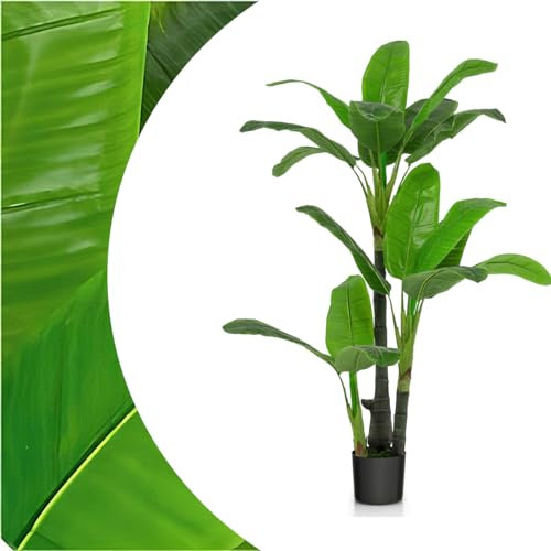 SPOTRAVEL 150/160cm Artificial Banana Tree, Imitation Frond Leaf Tropical Plants with 18 Leaves & Plastic Pot, Indoor Outdoor Fake Decorative Plants for Home Office Decoration (1, 150cm)