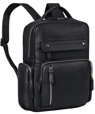 STILORD 'Blaze' Vintage Sac à Dos Cuir Homme Femme Grand 11 pouces Tablet Bandoulière Cuir Véritable Cartable pour Université École Cabine Avion, Couleur:noir