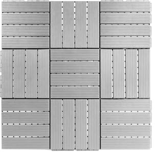 FloorPops 11.8-in by 11.8-in Straight Groove Light Grey Interlocking Deck Tiles, Pack of 9 Tiles, FPD6184