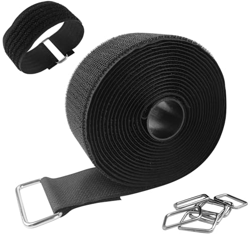 AUMAYCO Klett Kabelbinder 5m x 5cm Klettband mit 10 Metall Schnalle, Nylon Breit Klett Kabelbinder Wiederverschließbar, Klettverschluss Selbstklebend Extra Stark, Freie Schnittlänge