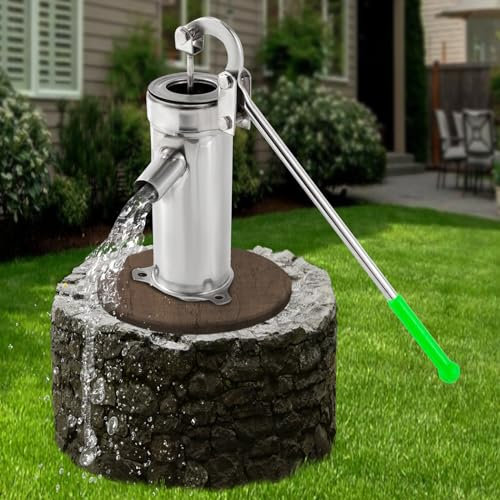 MIIWWOWO Bomba de agua manual de acero inoxidable, bomba manual de mano, bomba de succión doméstica, bomba de agua manual, juego completo para jardines, parques, casas, jardines y patios