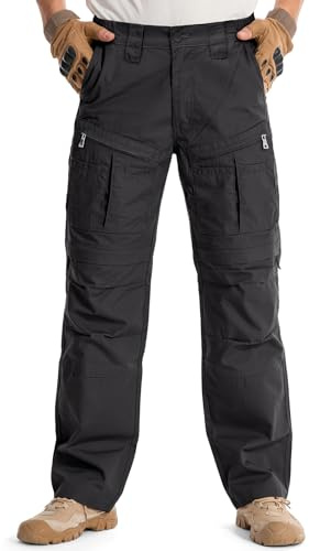IGOLUMON Pantalones de Trabajo Hombre Múltiples Bolsillos Pantalones Cargo Hombre Cintura elástica Adecuado para el Trabajo，Cargo，Exterior34W*32L Negro