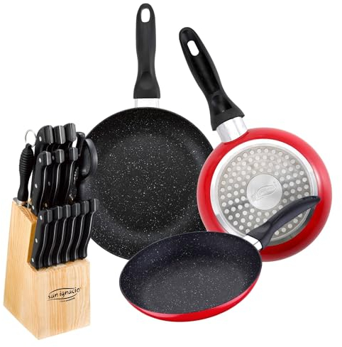 San Ignacio Juego de 3 sartenes Ø16Ø20Ø24cm + Juego de cuchillos 15Pc en acero inoxidable con tacoma