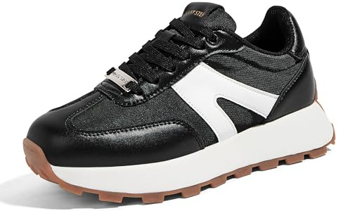 LUCKY STEP Zapatillas de Plataforma para Mujer – Clásicas y Retro, Zapatos de Moda con Cordones para Correr, Tenis y Uso Diario (Negro, 8.5US-39EU-6UK)