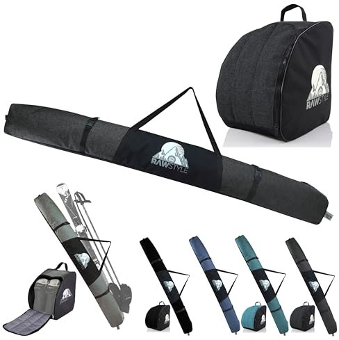 Rawstyle Skitasche Ski-Schuh-Tasche Kombi-Set SKI-Tasche wasserdicht Ski Bag Ski Cover Wintersport 160cm 180cm Modell 3 (meliert schwarz, 180cm)