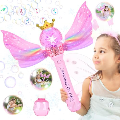 Bubble Machine, GuKKK Schmetterling Seifenblasenstab, Elektronische Seifenblasenmaschine Kinder mit Seifenblasenlösung, Prinzessin Bubbles Zauberstäbe, Outdoor Bubble Toys für Kinder Geburtstag/Party