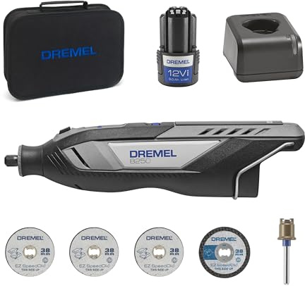 Dremel 8250 12V Cordless Rotary Tool 5.000-30.000 RPM Brushless Multitool kit with Tool Bag, 4 Accessories, 2.0Ah Battery/Charger for Grinding, Drilling, Routing, Grout Removal, Engraving, Repair/DIY