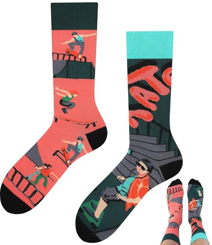 TODO Colours Divertidos calcetines con diseño – Multicolor, colorido, loco para la alegría de vivir, Calcetines Skate, 39-42