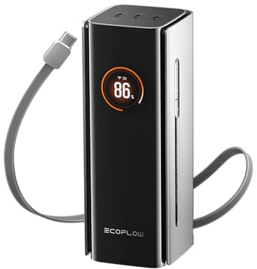 EcoFlow RAPID Pro Power Bank (20000mAh, 230W, 100W Built-in Cable), 4-Port Portable Charger w/ 100W Output, Up to 120W Recharge, For iPhone 16/15, Samsung, MacBook, DJI |Charging Station Not Included