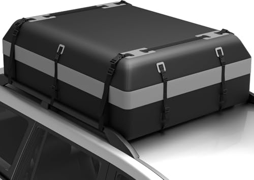 COSTWAY 15/21 Cubic Feet Car Roof Bag, 100% Waterproof Roofing Cargo Carrier with Anti-Slip Mat, Combination Lock & Straps, Rooftop Luggage Storage Box (Black+Grey, 21 Cubic Ft/600L)