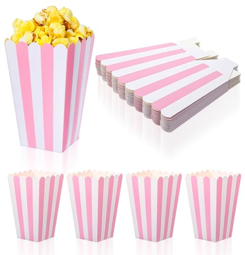 Xinjoduz 15 sacchetti popcorn per popcorn, piccoli contenitori per popcorn, per feste, compleanni, matrimoni, sacchetti regalo (rosa bianco)