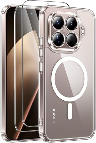 Opkiegrn Magnetisch Hülle Kompatibel mit Xiaomi 15T Pro mit 2 Schutzfolie, [Nie Vergilbung] Transparent Handyhülle Stoßfest Kratzfest Rückseite Schutzhülle Case Durchsichtig