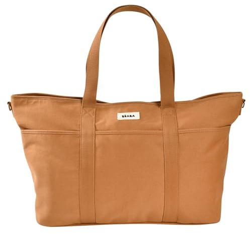BÉABA Baby Changing Bag Madrid XXL 44L – Extra Large Diaper Bag Tote, Unisex for Mom and Dad, 11 Pockets, Insulated Pocket, Stroller Clips, Padded Changing Mat – Ocre