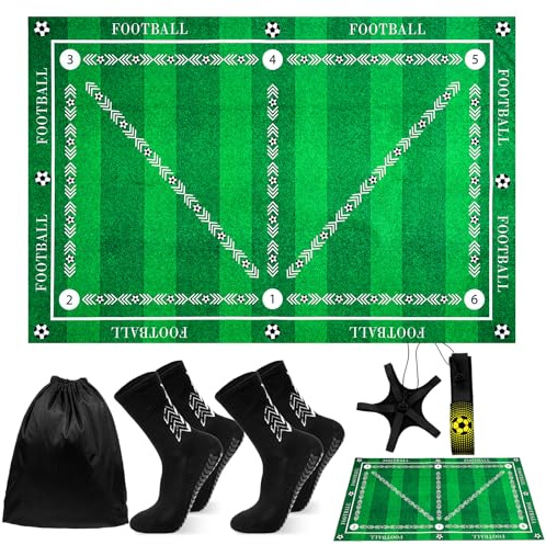 Alfombra Entrenamiento Futbol, 90x60cm Estera de Entrenamiento de Fútbol con 2 calcetines Bolsa de transporte Antideslizante Silenciosa Mejora el control velocidad agilidad Regalo para niños
