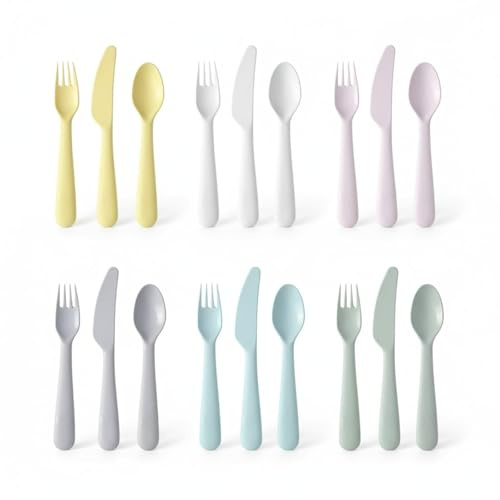 18pc Plastic KALAS Cutlery Set, Fork Knife and Spoon, Pastel Colours