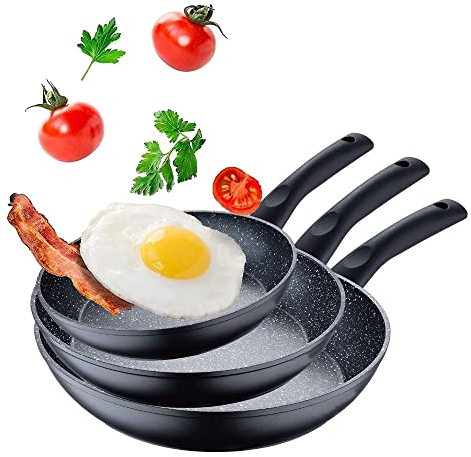 Pfannen Set schwarz - 3 Pfannen 28 cm + 24 cm + 20 cm Antihaft Beschichtung Pfanne, Induktion, Gas, Ceranfeld