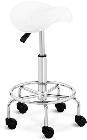Physa Taburete con Ruedas Asiento De Trabajo Physa Frankfurt White (hasta 150 Kg, Altura Regulable: 57-69 cm, Tapizado en Cuero sintético Blanco)
