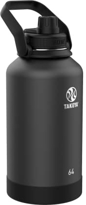 Takeya Actives Water Bottle with Spout Lid - Bottle with Double Stainless Steel Insulation - Dishwasher Safe & BPA-Free - Bottle with Spout Lid & Removable Bumper - 64 oz, Onyx