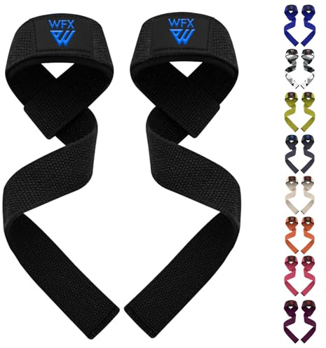 WFX Zughilfen Krafttraining & Bodybuilding, gepolsterte Zughilfen mit rutschfestem Griff für Deadlifts und Powerlifting, Gym Zubehör für Frauen & Männer (Lifting Straps) (Schwarz)