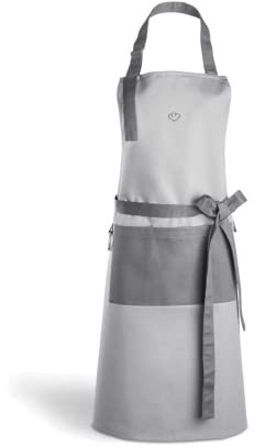 SPRINGLANE verstellbare Kochschürze 100% Baumwolle, Küchenschürze mit zwei Taschen und praktischem Karabiner - Grau