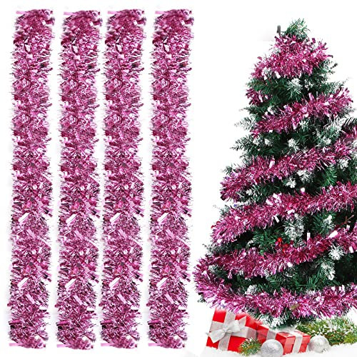Bluelves Ghirlanda Albero di Natale, 4PCS Festoni Natalizi, 2M Festoni Albero di Natale, Ghirlanda Orpelli Natalizia, Ghirlanda Natalizia per Albero Natalizie Decorazioni Casa Interno Esterni (Rosa)