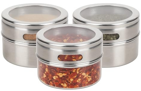 Tissting 3 Stück Gewürzdosen aus Edelstahl, Magnetische Gewürzdosen, Gewürz Topf Edelstahl Gewürzdose Gewürzbehälter Set Salz Pfeffer Zucker Lagerung Veranstalter für Familienküchen, Restaurants