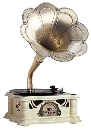 Vintage Gramophone, Retro Phonograph Vinyl Record Players, Bluetooth Audio Turntables, 7/9/12 Record Player with FM Stereo Radio and USB Play for Home Decor & Music Entertainment (white)