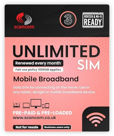 Three Unlimited Data SIM – Uncapped 5G Speeds – Preloaded EVERY MONTH Until 8th DECEMBER 2025 – No Contract – Plug & Play for Business Broadband, Routers & Phones