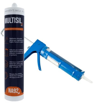 MULTISIL PRO Silicone Sigillante Acetico Universale per Interni ed Esterni, Elevata Flessibilità, Antimuffa, Resistente all'Acqua NA92 PRO ML.280 (Con Pistola, Trasparente, 1)