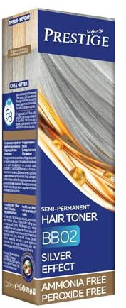 Vips Prestige | Tintura per Capelli Semi Permanente e Toner Bagno di Colore Argento 02 | Senza Ammoniaca e Perossido | Con Olio d'Oliva, di Macadamia e Olio di Ricino | Cura, idrata e dona lucentezza