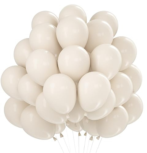 Ballonger sand vit, 60 stycken 30 cm (12 tum), retro grädde, vita latexballonger, matt sand vit heliumballong, beige festballong för födelsedag, babyfester, bröllop, alla hjärtans dag, examen