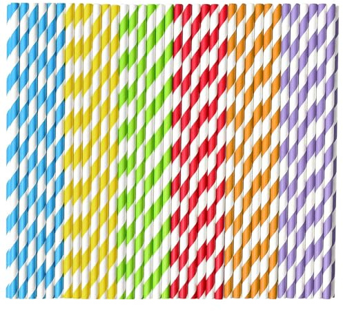 Cannucce di Carta, 600 Pezzi Cannucce Colorate di Carta, Cannucce Monouso, per Succhi, Cocktail, Caffè, Compleanni, Matrimoni, Feste di Natale, 6 Colori
