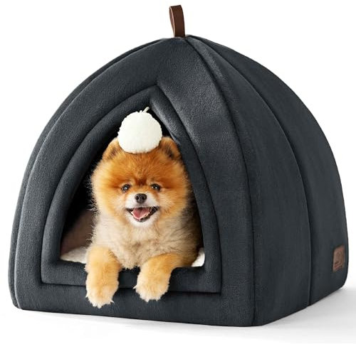 BEDSURE Katzenhöhle große Katzen Dunkelgrau - Faltbare Katzenbett mit waschbaren Kissen, Katzenzelt für Kätzchen kleine, mittelgroße Haustier, weiches und warmes Katzenhaus für drinnen, 44x44x44cm