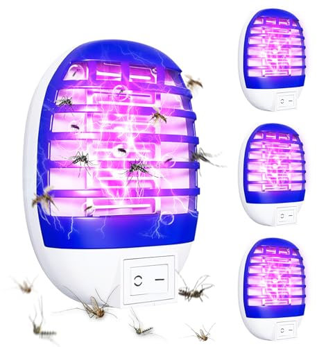 Mückenlampe 4 Stück Insektenvernichter Elektrischer, Elektrischer Mückenschutz Steckdose UV-Licht Elektrisch Insekten Mückenfalle, Mückenvernichter Lampe mit Nachtlicht für Mücken Blau