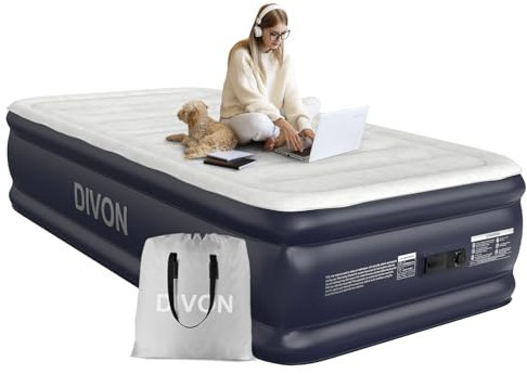 Twin Air Mattress with Built-in Pump,18''Raised Blow Up Mattress 2 Mins Self Inflation/Deflation,Upgraded Thicker Inflatable Mattress，Flocked Top Air Bed with Storage Bag for Guests,Home，Camping