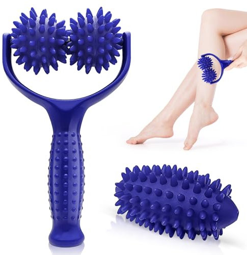 Aulese Massageroller Mit Griff, Auswechselbare Massage Roller, Selbstmassagerolle mit 3 Klein Igelball für Beine Füße Schultern Rücken Arme Hände
